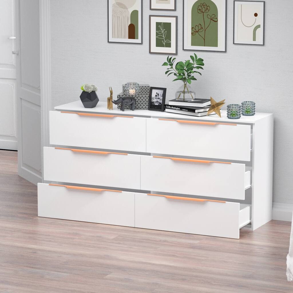 Premium 63-inch 6 Drawers White Floor Double Dresser by Kerrogee