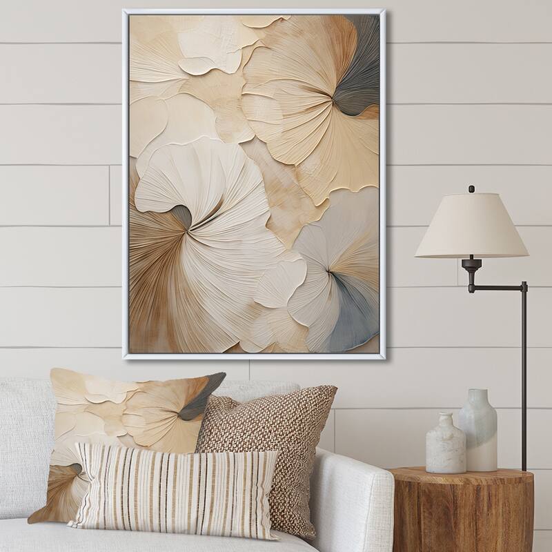 Designart "Beige Minimalism Elegance In Bloom " Flowers Framed Canvas Prints