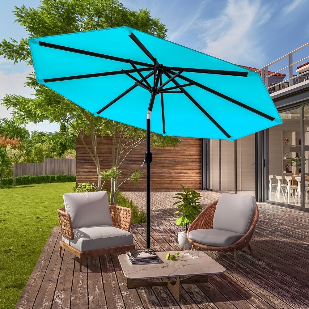 LIVOOSUN 9Ft Large Round Outdoor Patio Market Umbrella with Crank and 8 Ribs, Gray