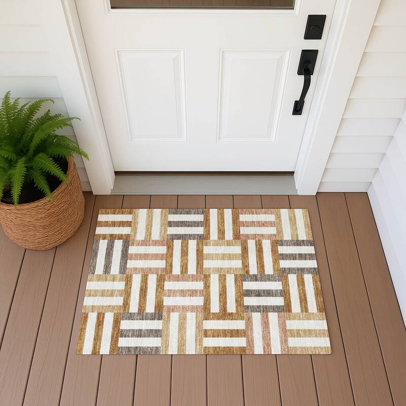 Machine Washable Indoor/ Outdoor Modern Hatch Chantille Rug - Paprika - 1'8" x 2'6"