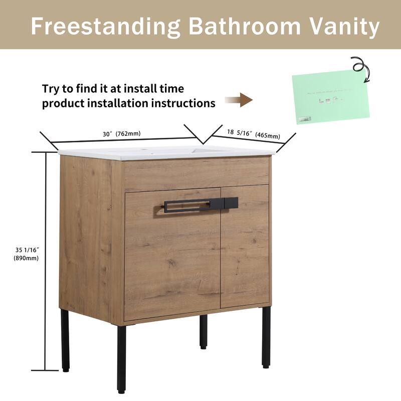 ARTCHIRLY 24/30/36 Inch Bathroom Vanity with Sink, Floating or Freestanding Bathroom Vanity with Soft Close Door and Shelf