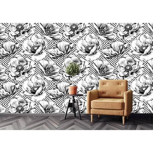 Shop Black And White Poppies Removable Wallpaper 10 Ft H X 24 Inch W Overstock 31708514