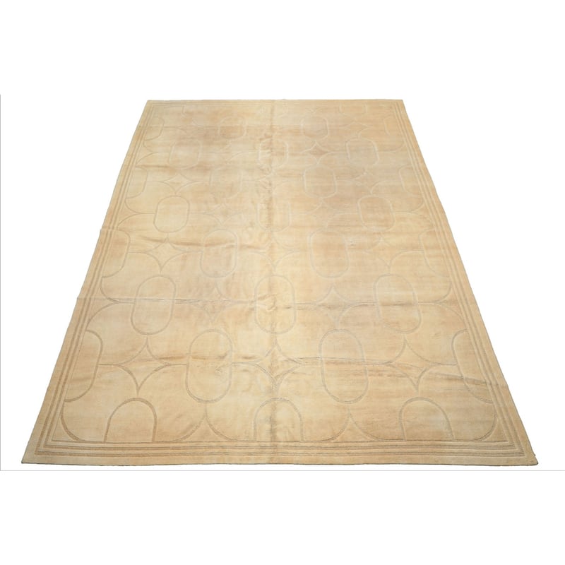 9'10''x13'10'' Tibetano Hand Knotted Wool & Linen Ivory Tibetan Art Deco Rug - 9' 10'' x 13' 10''