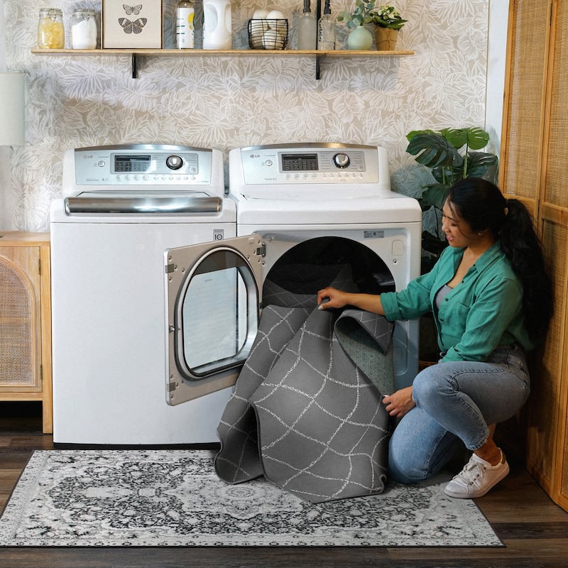 My Magic Carpet Machine Washable Rug Medina Moroccan Diamond Grey