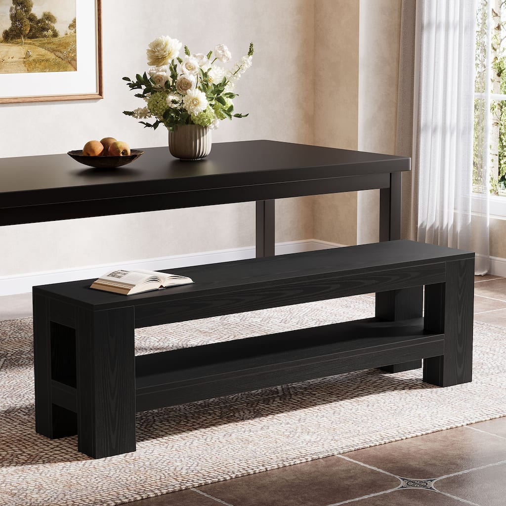 59" Dining Bench with Storage Shelf, Entryway Bench for Dining Room, Bedroom, Kitchen, End of Bed