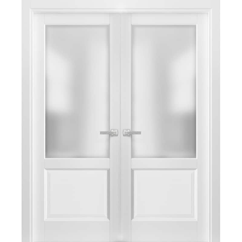French Double Panel Lite DoorsHardware / Lucia 22 White Frosted Opaque Glass