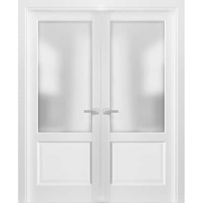 French Double Panel Lite DoorsHardware / Lucia 22 White Frosted Opaque Glass