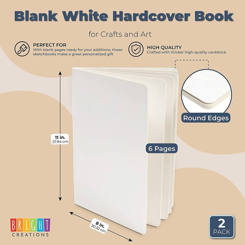 Bright Creations Blank Board Book for Kids, Hardcover (White, 8 x 11 In, 2 Pack)