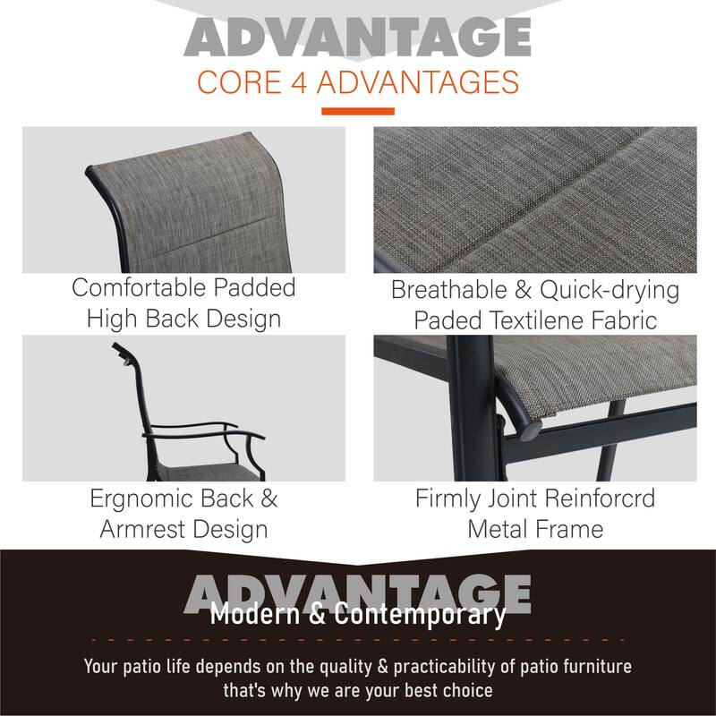 MAISON ARTS Patio Dining Set 9/7 Pieces Outdoor Metal Furniture Set, 8/6 C Spring Motion Chairs and 1 Expandable Table
