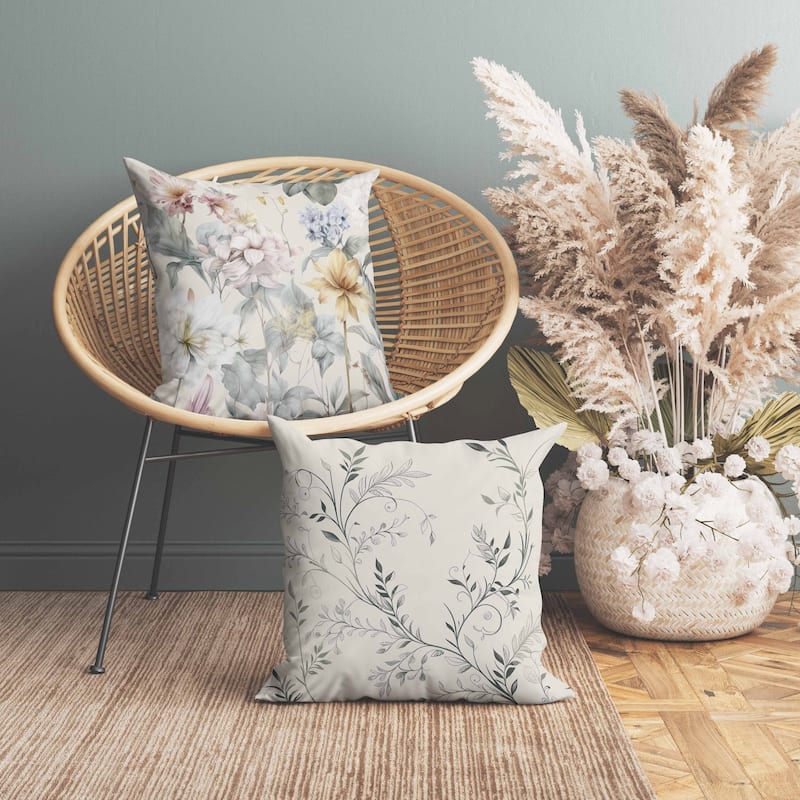 Wildflower Whimsy Indoor/Outdoor Reversible Throw Pillow Pink and Silver