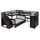 preview thumbnail 23 of 43, Twin-Twin over Full L-Shaped Bunk Bed with 3 Drawers, Portable Desk, Wardrobe, Guardrails & Solid Pine Frame, Grey