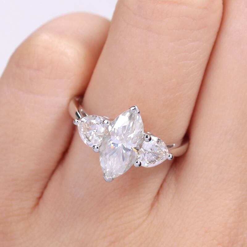 Miadora 2 1/2ct DEW Marquise & Heart-cut Moissanite 3-Stone Engagement Ring in Sterling Silver