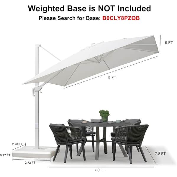 dimension image slide 1 of 2, PURPLE LEAF 9 ft White Cantilever Patio Umbrella with 360 Degree Rotation