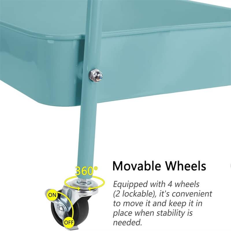3-Tier Metal Rolling Utility Cart - 11.7"D x 16.5"W x 28.5"H