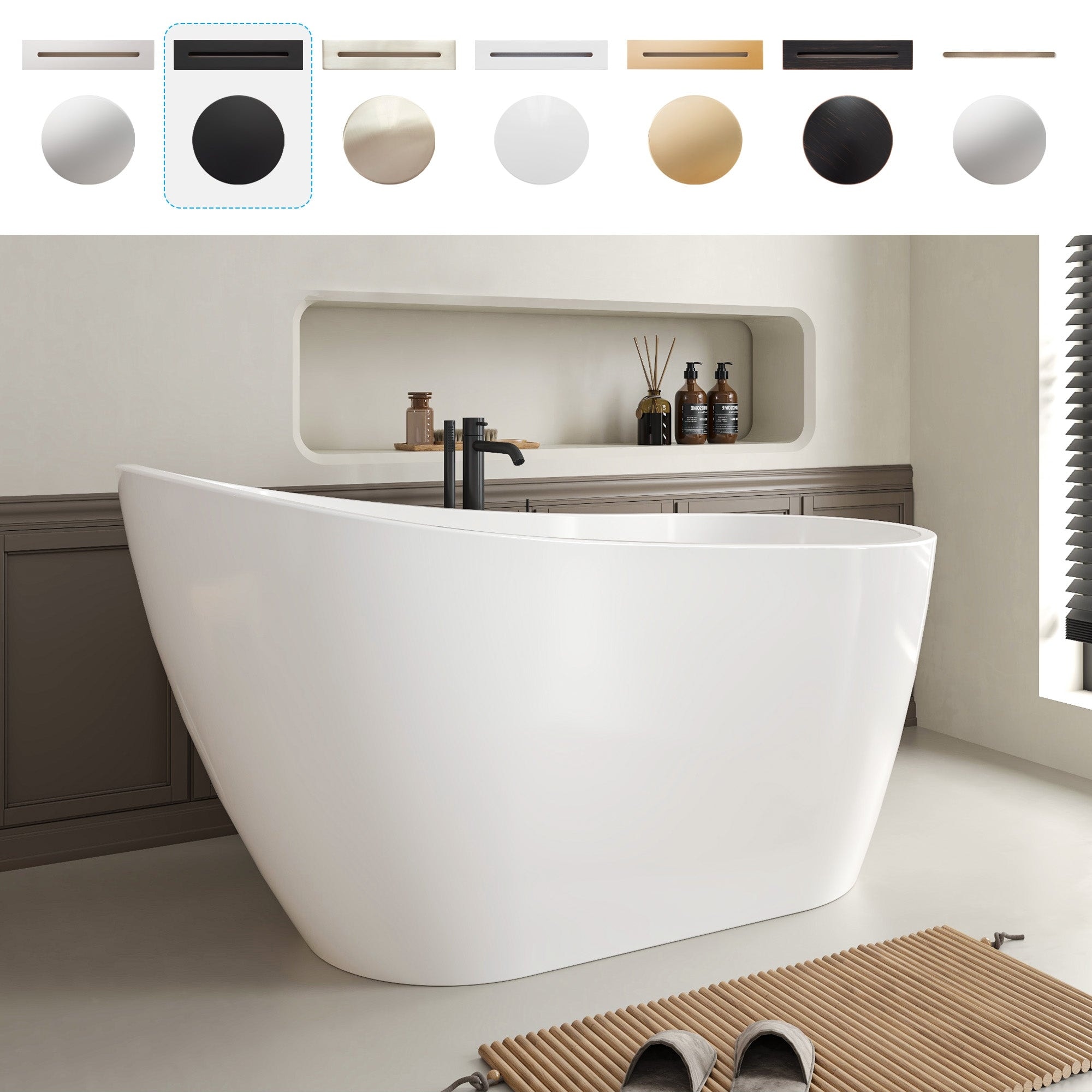 Vanity Art Honfleur 55" Acrylic Freestanding Soaking Bathtub with Right Drain, Overflow & Pop-Up Drain Included
