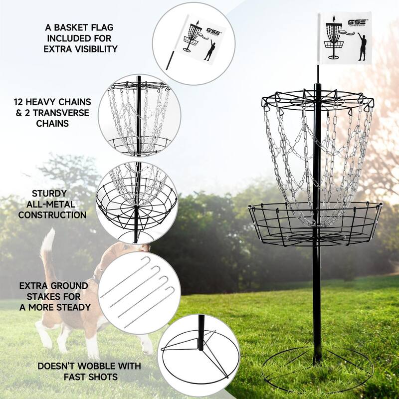 GSE™ Portable 12-Chain Disc Golf Targets Basket, Disc Golf Practice Goal Baskets