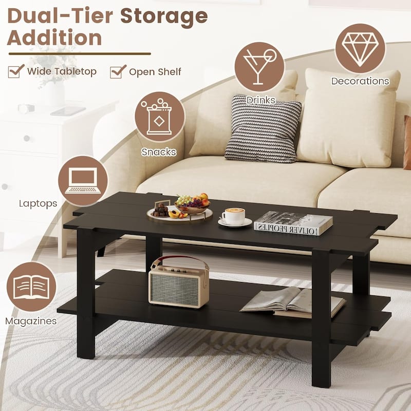 Wood Coffee Table Modern Center Table Rectangular Living Room Table