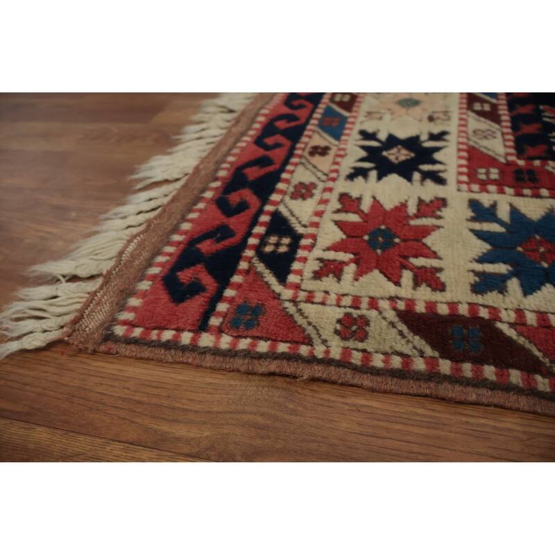 Hand Knotted Oriental 100% Wool Carpet Transitional Geometric Red Anatolian Area Rug - 5' 4'' X 3' 10''