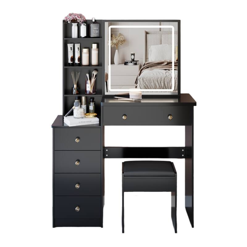37" Full-Size Vanity Set with LED Mirror, Adjustable Light & Mirror