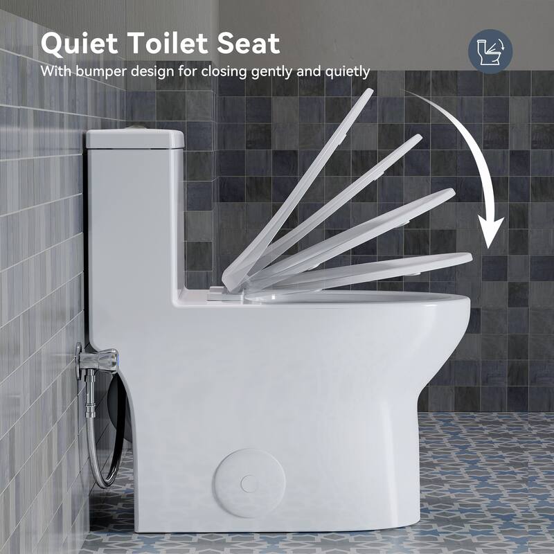 HOROW 1 Piece Dual Flush Elongated ADA Height Toilet White 0.8 1.28 GPF 1000g Flush High Quality Fill Valve