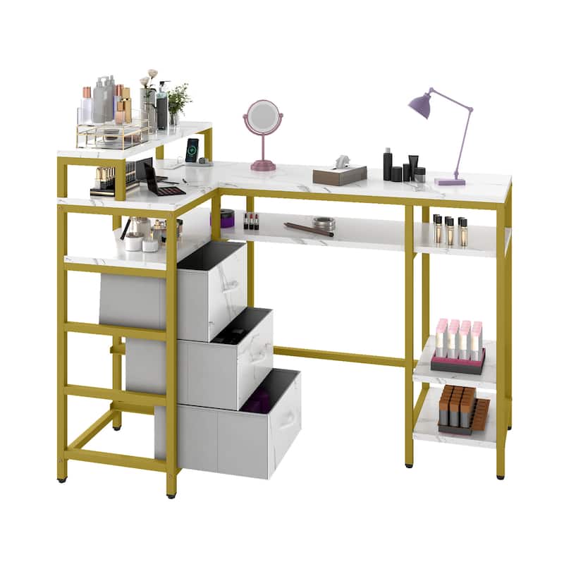 Moasis L Shape Nail Desk With Charger Station