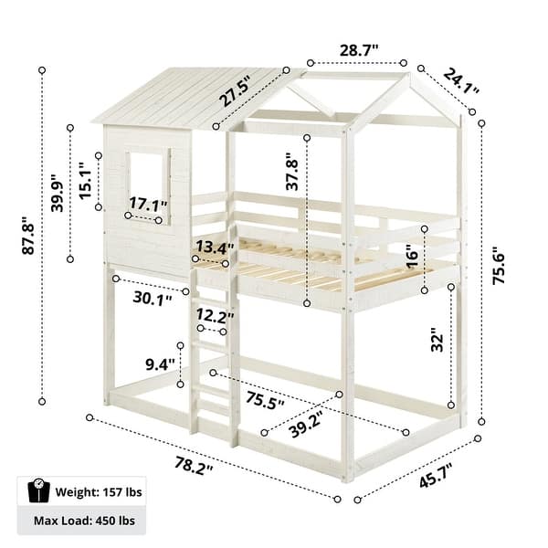 dimension image slide 2 of 3, Deer Blind House Bunk Bed Twin Over Twin Bunk Bed for Kids, Bunk Beds, Playhouse Twin Bunk Bed, Wooden Bunk Beds for Kids