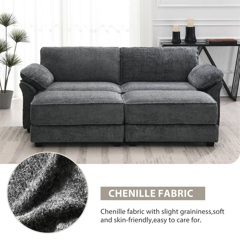 4 Seat Upholstered Sleeper Corner Couch,Deep-Seat with Ottoman