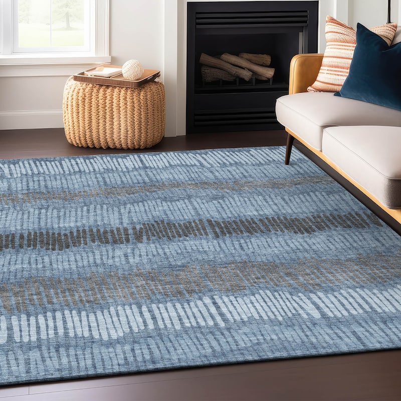 Machine Washable Indoor/ Outdoor Chantille Abstract Stripe Rug