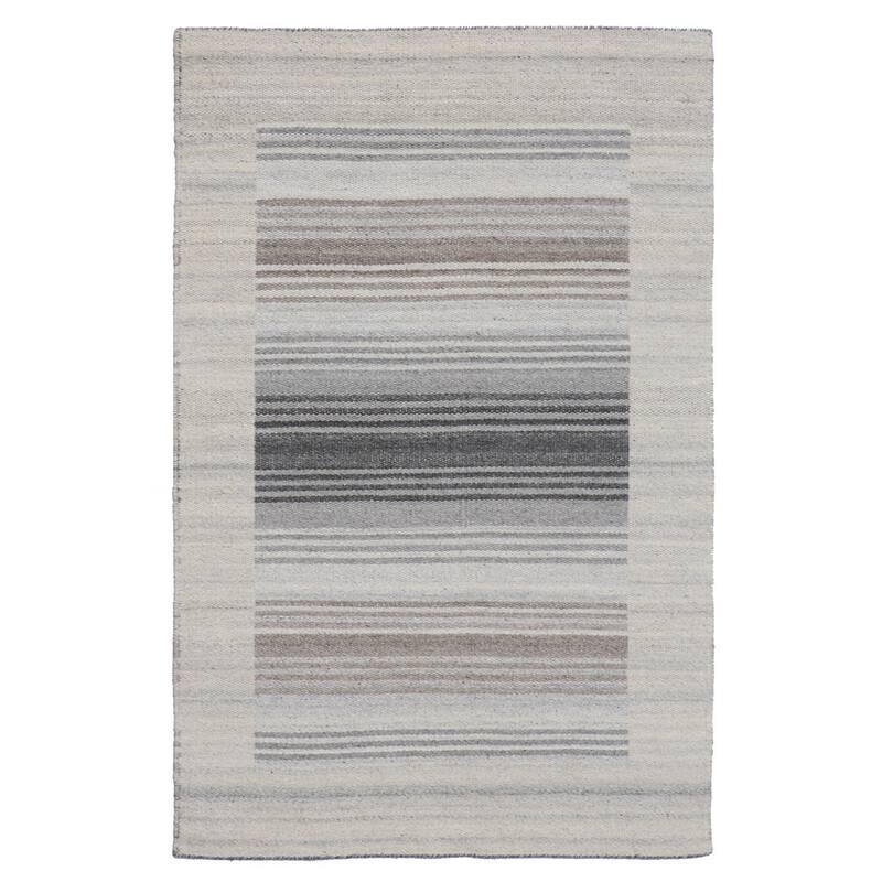 Gray Hand Woven Wool Viscose Modern Reversible Flat Weave 4' x 6' - Soft Brilliant Colors Affordable - N/A