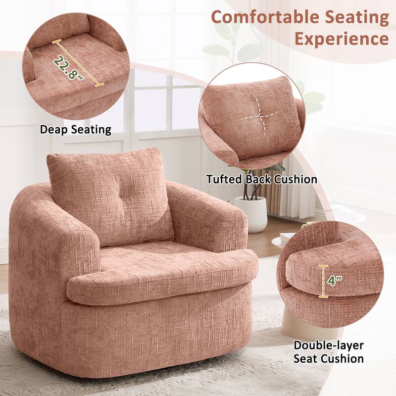 360°Swivel Sofa Chair Accent Barrel Chair 36.6" Swivel Round Chair with Dual-layer Cushion Design