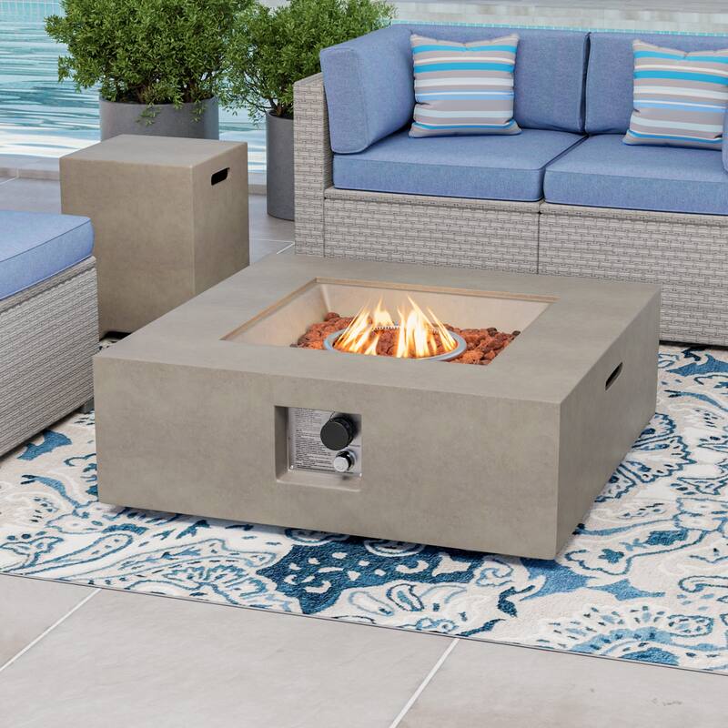 COSIEST 2-Piece Outdoor Square Green Patio Fire Table With Tank Cover