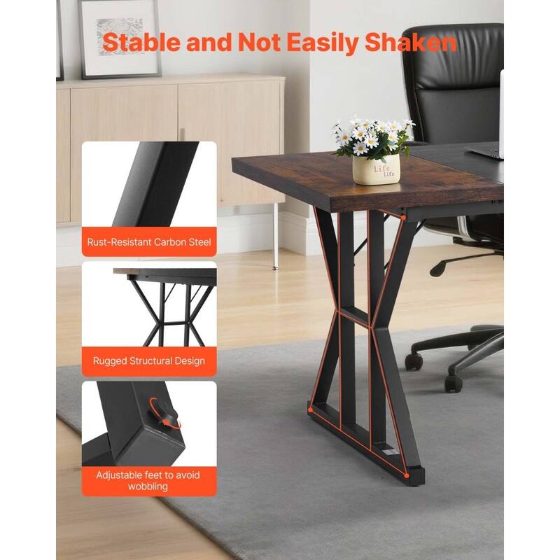 Modern Computer Desk with Sturdy Particleboard Top and Steel Frame for Home Office Workstation