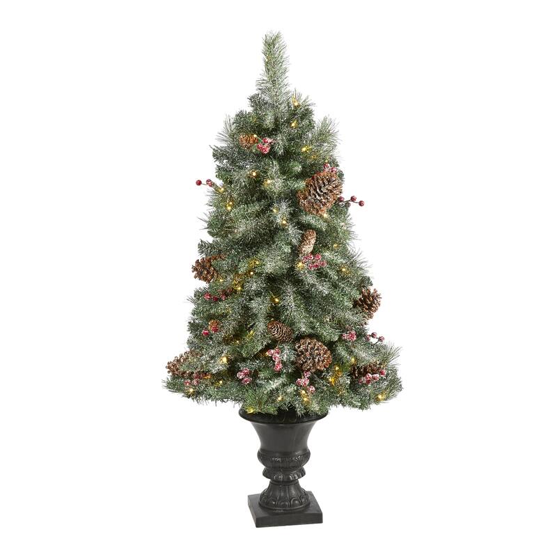 4ft. Frosted Pine, Pinecone & Berries Artificial Christmas Tree with 100 Clear LED Lights in Decorative Urn - Petite X-Mas Tree