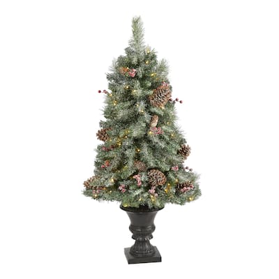 4ft. Frosted Pine, Pinecone & Berries Artificial Christmas Tree with 100 Clear LED Lights in Decorative Urn - Petite X-Mas Tree