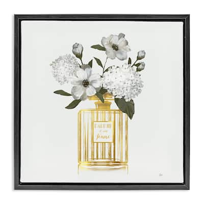 Stupell Gold Bottle with Flowers Framed Floater Canvas Wall Art Design By Nan