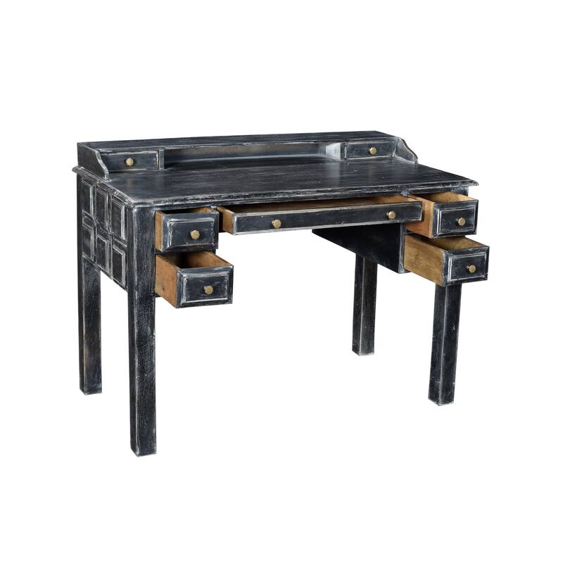 Martin 7-Drawer Desk in Cerused Black Finish
