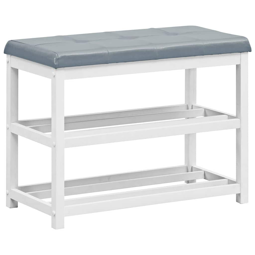 Gymax 2-Tier Wooden Shoe Rack Bench w/Padded Seat for Entryway Bedroom - 31'' x 16'' x 24''