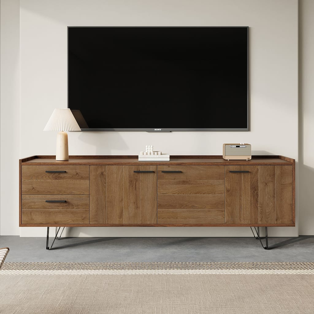 71" Two-Tone Wood TV Stand with Drawers & Storage Cabinets, Modern Media Console for Living Room