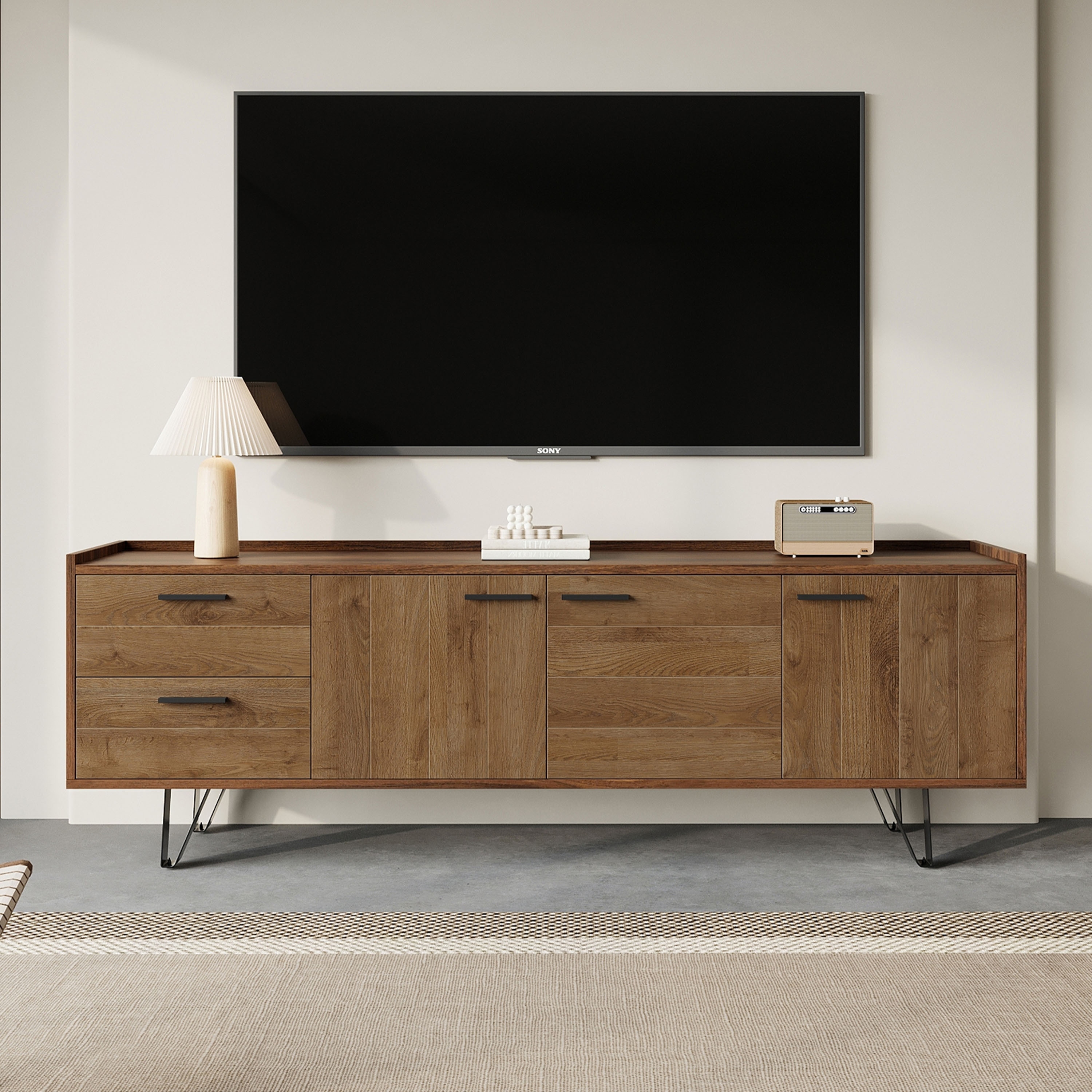 71" Two-Tone Wood TV Stand with Drawers & Storage Cabinets, Modern Media Console for Living Room