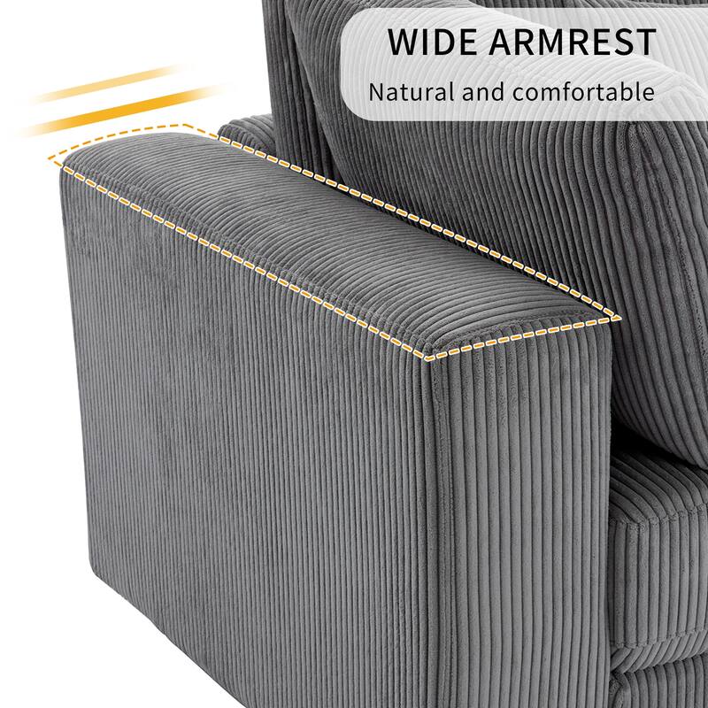 105'' Corduroy Fabric Sofa with 5 Pillows, 3 Seater Sectional Sofa for Livingroom Sofa Chaise with Removable Back Cushions