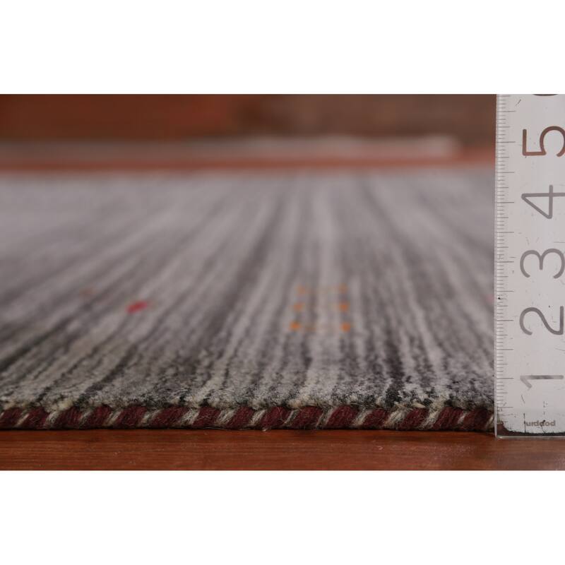 Hand Knotted Oriental 100% Wool Carpet Tribal Stripe Greys & Charcoal Gabbeh Area Rug - 9' 9'' X 8' 1''