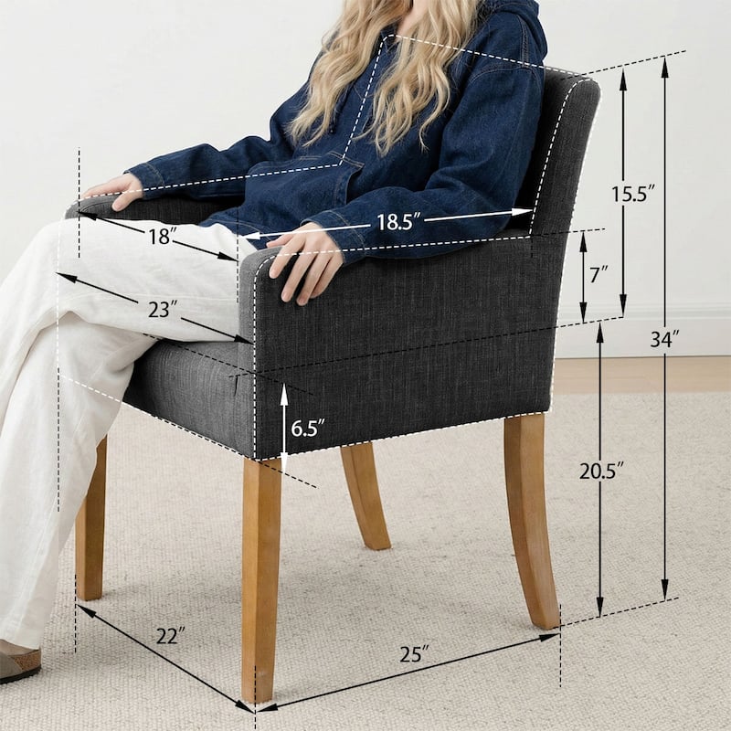 Linen Upholstered Armchair with Solid Wood Legs(Set of 4)