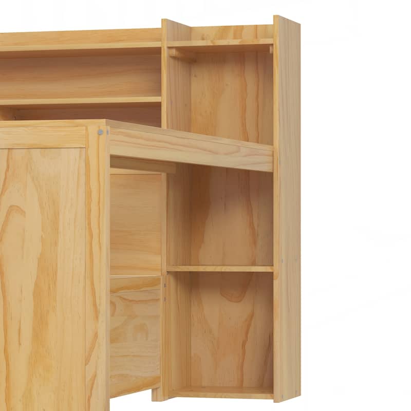 Wooden Full Size Daybed with Storage Shelves, Multi-functional Bed with Twin Size Trundle Bed