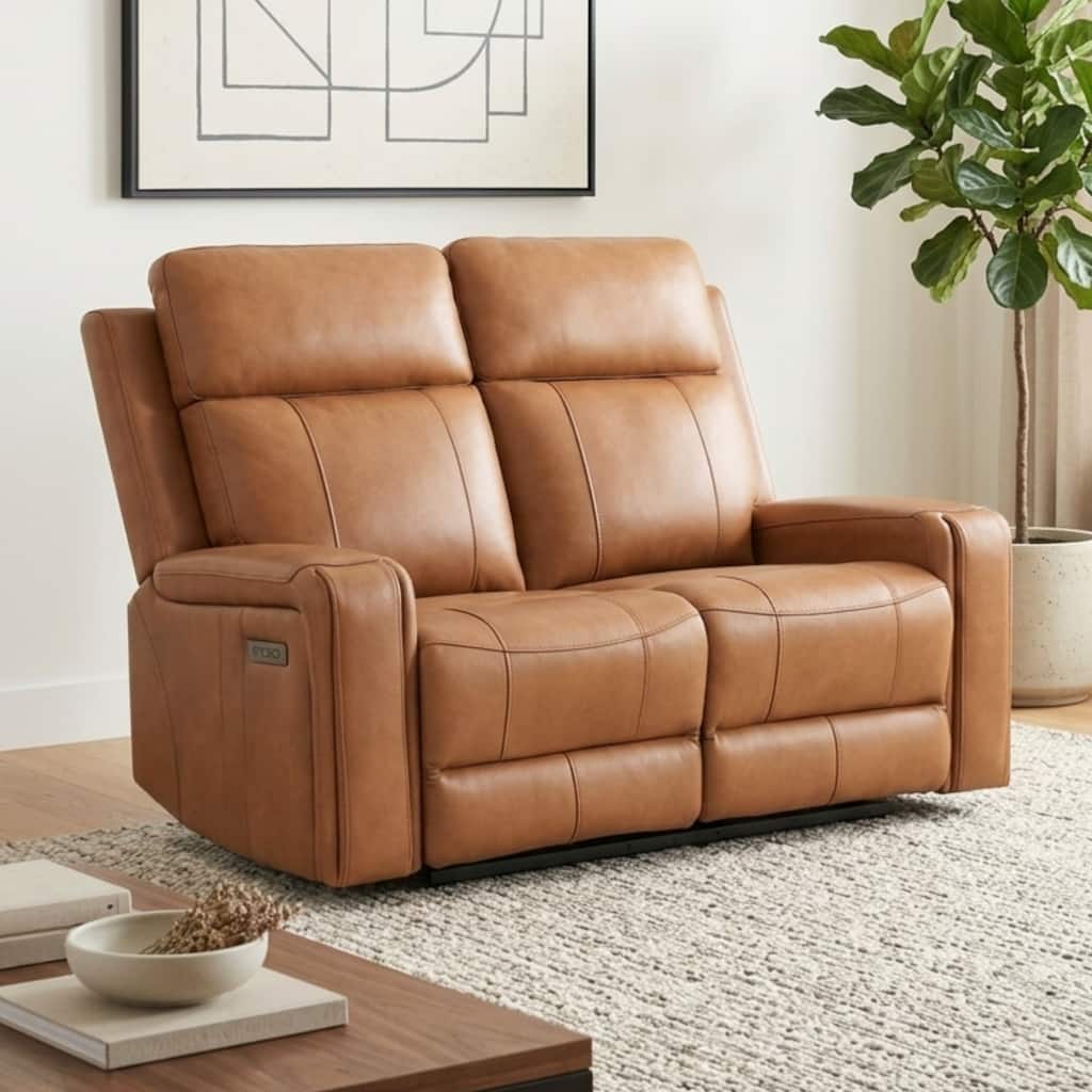 Cavron Leather Match Power Sofa - Cognac - N/A