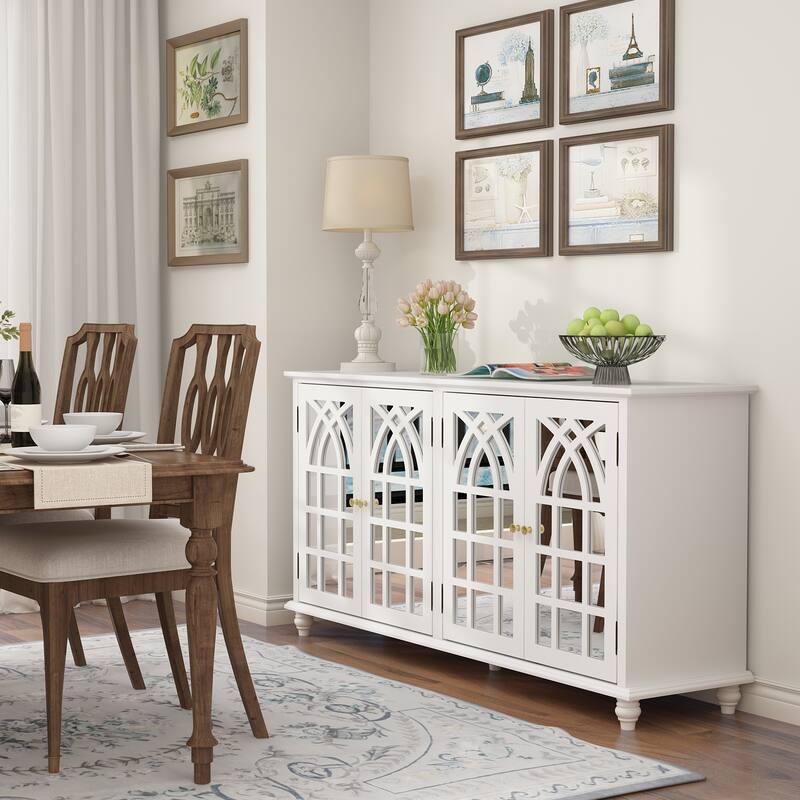 63'' Retro Mirrored Console Table Sideboard 2 Cabinets Storage Cabinet