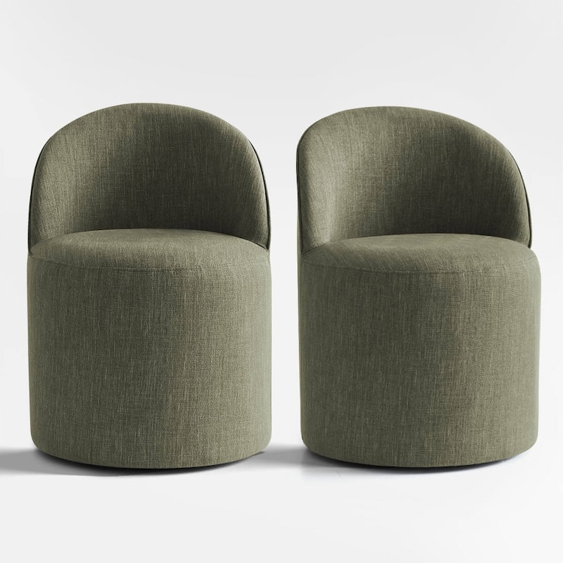 Upholstered Linen Barrel Accent Chair with with Castors(Set of 2)