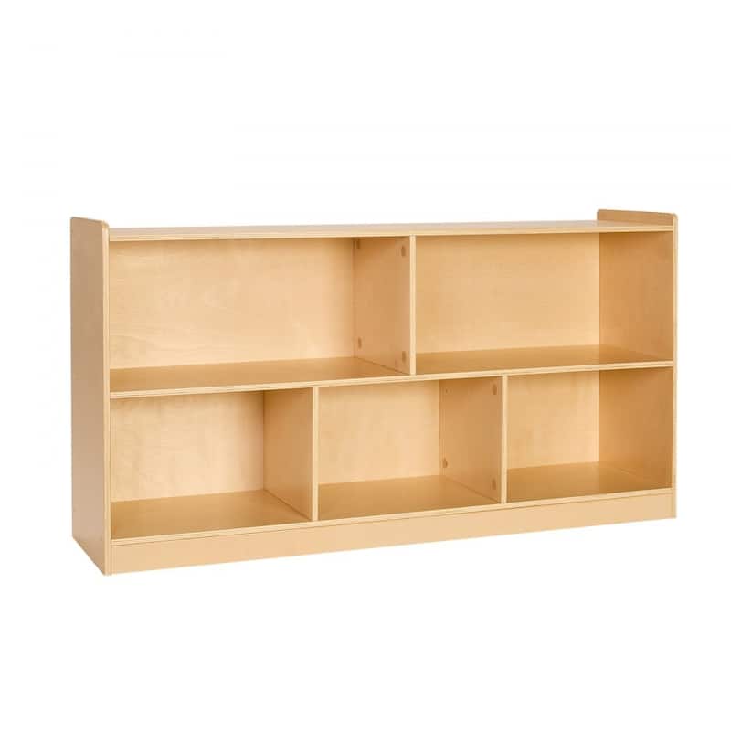 Brown Wooden Montessori Bookshelf with 5 Compartments and Top Shelf - 44.88 x 11.81 x 24.02 in