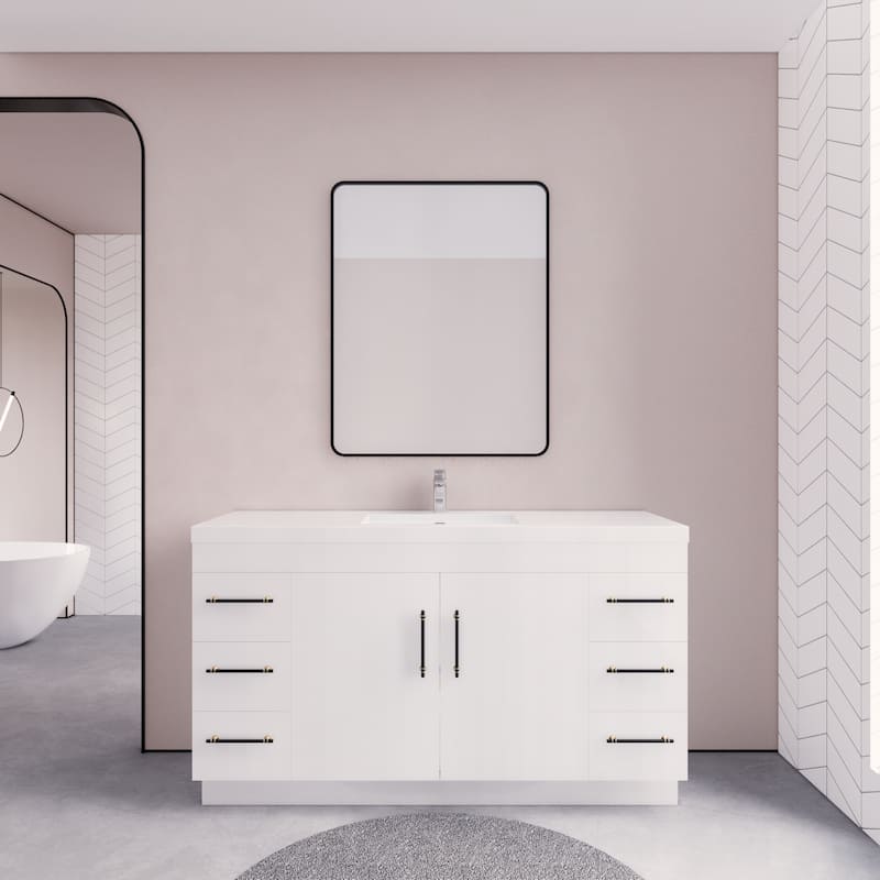 Eliza 60'' Freestanding Vanity with Single Sink - 60'' Width Single Sink - High Gloss White