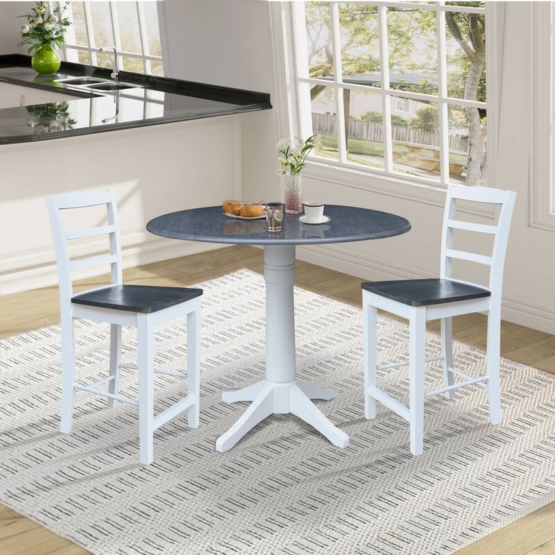 42" Round Top Dual Drop Leaf Pedestal Table with Stools