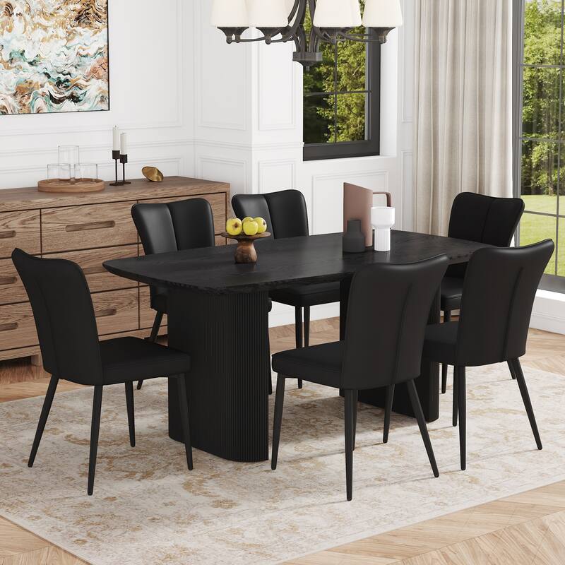 Dining Set with Dining Table and PU Leather Dining Chairs, Simple Upholstered Chairs with Metal Legs